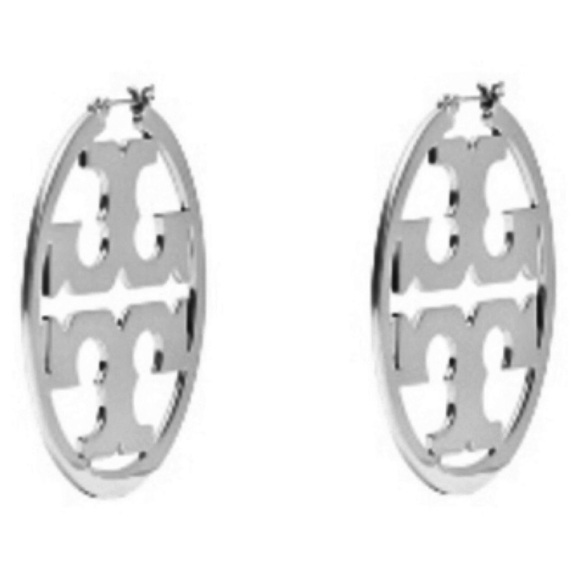 TORY BURCH • Silver Miller Logo Hoop Earrings - Picture 5 of 5